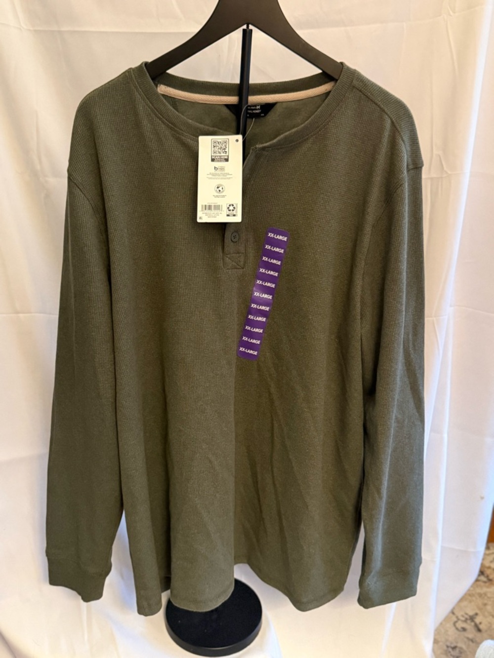 Classic Olive Crewneck Henley Sweater - Men's
